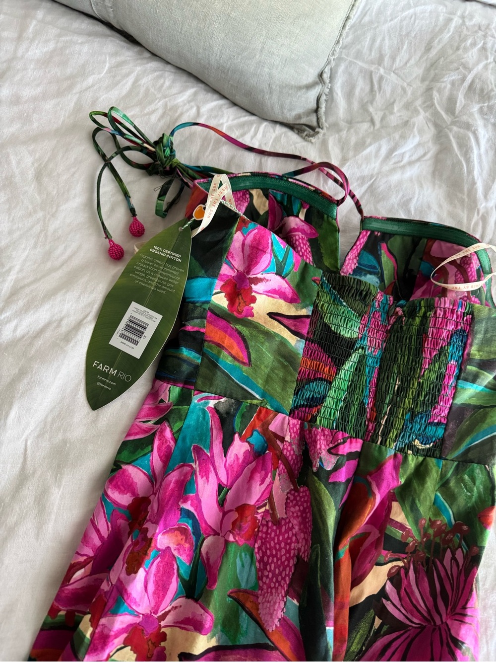 NWT FARM Rio Tropical Floral Dress in Green, Pink, Red - Picture 6 of 6